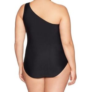 NWT Coastal Blue One Piece Swimsuit L One Shoulder Black Twist Slimming #0846